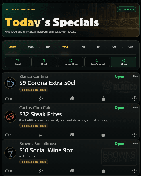 Preview of the new Saskatoon Specials deal feed